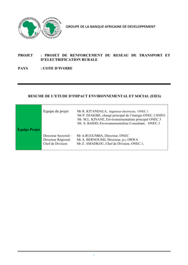 Projet : Projet De Renforcement Du Reseau De Transport Et D’Electrification Rurale