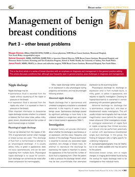 Management of Benign Breast Conditions Part 3 – Other Breast Problems