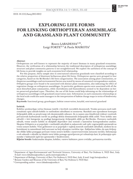 Exploring Life Forms for Linking Orthopteran Assemblage and Grassland Plant Community