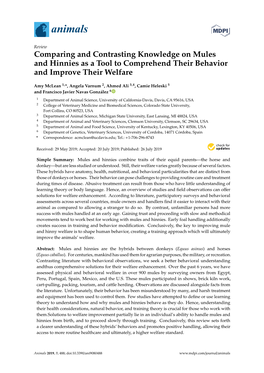 Comparing and Contrasting Knowledge on Mules and Hinnies As a Tool to Comprehend Their Behavior and Improve Their Welfare