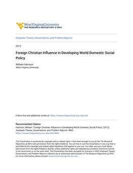 Foreign Christian Influence in Developing World Domestic Social Policy