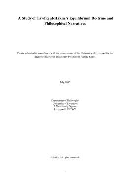 A Study of Tawfiq Al-Hakim's Equilibrium Doctrine And