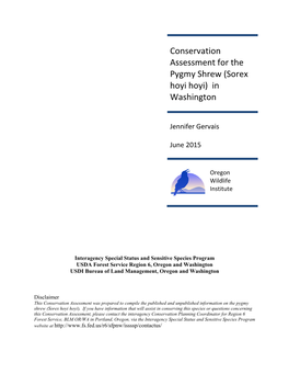 Conservation Assessment for the Pygmy Shrew in Washington Page 1