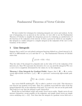 Fundamental Theorems of Vector Calculus