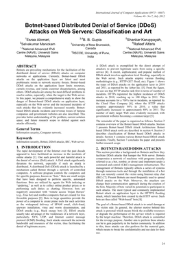 Botnet-Based Distributed Denial of Service (Ddos) Attacks on Web Servers: Classification and Art