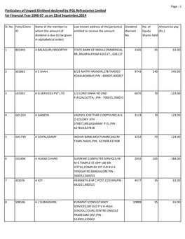 List of Unpaid and Or Unclaimed Dividend FY 2006-07