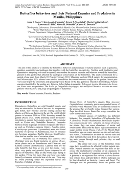 Butterflies Behaviors and Their Natural Enemies and Predators in Manila, Philippines