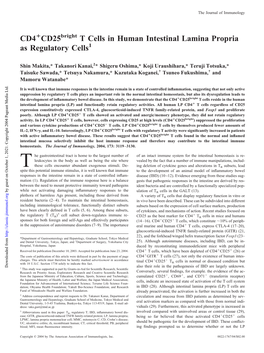 Cells Intestinal Lamina Propria As Regulatory T Cells in Human Bright CD25 +CD4