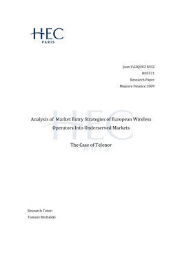 Analysis of Market Entry Strategies of European Wireless Operators Into Underserved Markets the C