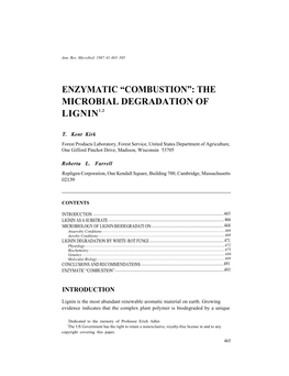 Enzymatic ''Combustion'': the Microbial Degration of Lignin