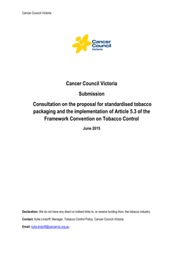 Cancer Council Victoria Submission Consultation on the Proposal For