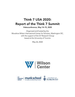 Think 7 USA 2020: Report of the Think 7 Summit Videoconference, May 14–15, 2020
