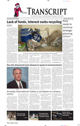 Lack of Funds, Interest Curbs Recycling Rock by Greg Stull Ready to Managing Editor