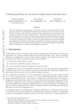 Colouring Problems for Symmetric Configurations with Block Size 3