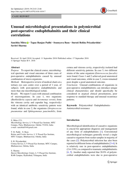 Unusual Microbiological Presentations in Polymicrobial Post-Operative Endophthalmitis and Their Clinical Correlations