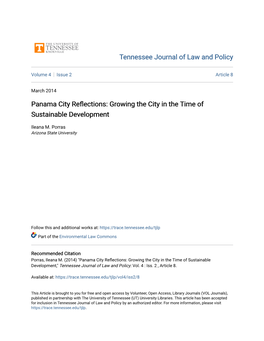 Panama City Reflections: Growing the City in the Time of Sustainable Development