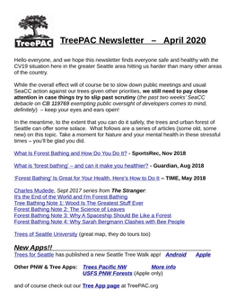 Treepac Newsletter – April 2020