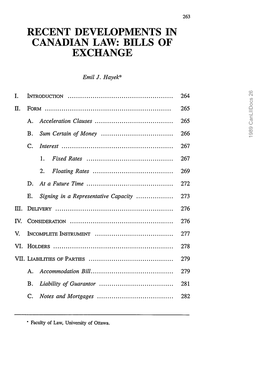 Recent Developments in Canadian Law: Bills of Exchange