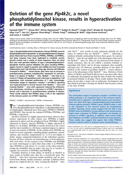 Deletion of the Gene Pip4k2c, a Novel Phosphatidylinositol Kinase, Results in Hyperactivation of the Immune System