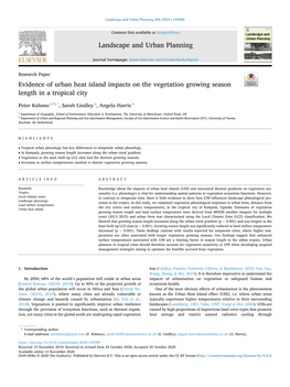 Evidence of Urban Heat Island Impacts on the Vegetation Growing Season Length in a Tropical City