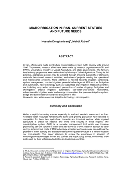 Microirrigation in Iran- Current Statues and Future Needs