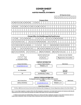COVER SHEET for AUDITED FINANCIAL STATEMENTS