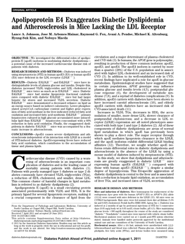 Apolipoprotein E4 Exaggerates Diabetic Dyslipidemia and Atherosclerosis in Mice Lacking the LDL Receptor Lance A