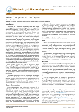 Iodine, Thiocyanate and the Thyroid Chandra Amar K* Department of Physiology, University of Calcutta, University College of Science & Technology, Kolkata, India