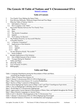 The Genesis 10 Table of Nations and Y-Chromosomal DNA Richard P