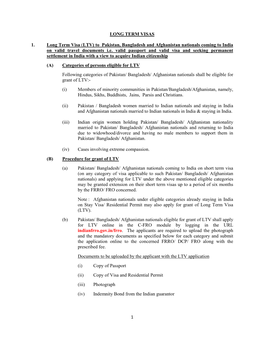 (LTV) to Pakistan, Bangladesh and Afghanistan Nationals Coming to India on Valid Travel Documents I.E