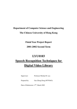 FYP Report, Summer 2002