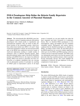 INSL4 Pseudogenes Help Define the Relaxin Family Repertoire in The