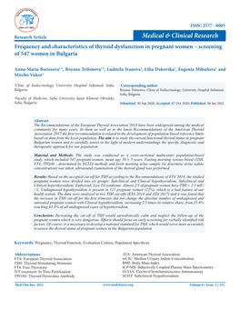 Frequency and Characteristics of Thyroid Dysfunction in Pregnant Women – Screening of 547 Women in Bulgaria