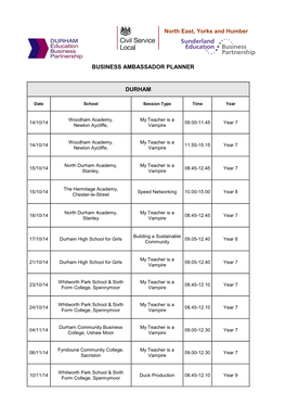 North East, Yorks and Humber BUSINESS AMBASSADOR