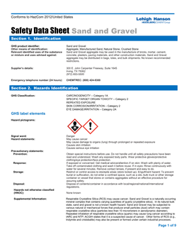 Safety Data Sheet Sand and Gravel Section 1