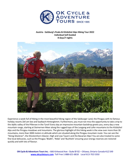 Austria - Salzburg’S Peaks & Kitzbühel Alps Hiking Tour 2022 Individual Self-Guided 8 Days/7 Nights