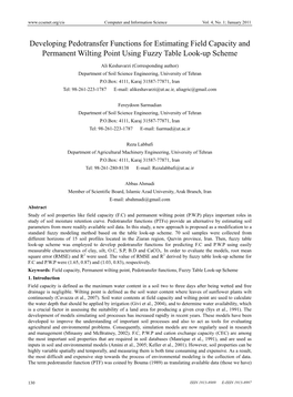 Developing Pedotransfer Functions for Estimating Field Capacity and Permanent Wilting Point Using Fuzzy Table Look-Up Scheme