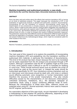 Machine Translation and Audiovisual Products: a Case Study Adrià Martín-Mor and Pilar Sánchez-Gijón, Universitat Autònoma De Barcelona