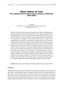 Open Space As Icon the Making of Local Open Space Systems in Adelaide, 1950-2003