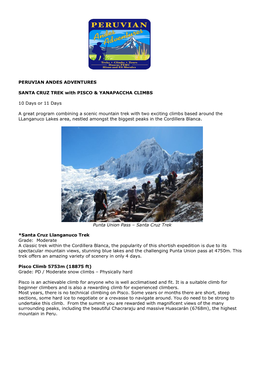 PERUVIAN ANDES ADVENTURES SANTA CRUZ TREK with PISCO