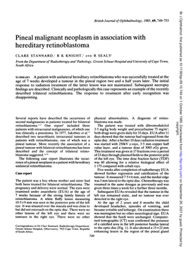 Pineal Malignant Neoplasm in Association with Hereditary Retinoblastoma