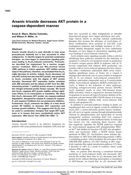 Arsenic Trioxide Decreases AKT Protein in a Caspase-Dependent Manner