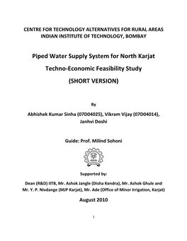 Piped Water Supply System for North Karjat Techno-Economic Feasibility Study (SHORT VERSION)