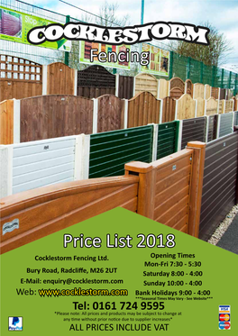 Fencing Price List 2018