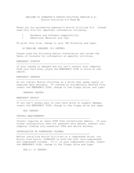 SYMANTEC's NORTON UTILITIES VERSION 8.0! Norton Utilities 8.0 Read Me