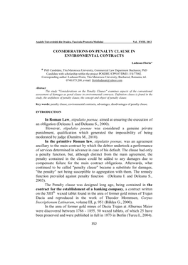 CONSIDERATIONS on PENALTY CLAUSE in ENVIRONMENTAL CONTRACTS in Roman Law, Stipulatio Poenae, Aimed at Ensuring the Execution Of