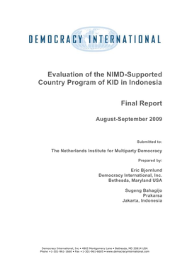 Evaluation of the NIMD-KID Country Program in Indonesia Final Report