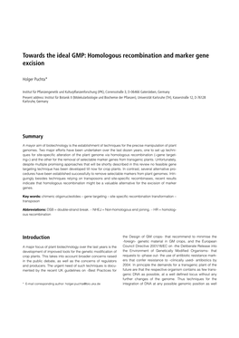 Homologous Recombination and Marker Gene Excision