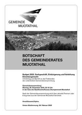 Botschaft Des Gemeinderates Muotathal