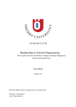 Membership in Terrorist Organisations - the Conflict Between Individuals’ Rights and State Obligations Under International Law